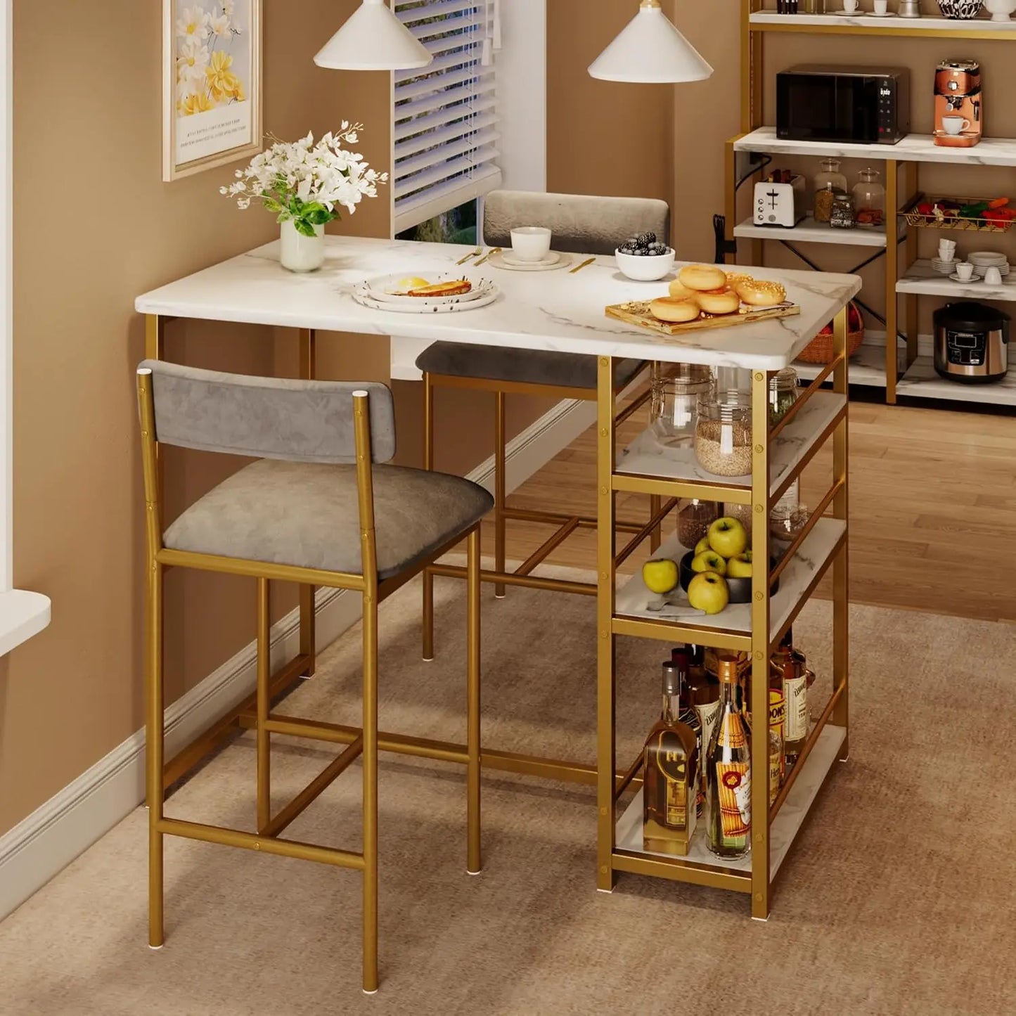 3-Piece Counter Height Dining Set with Storage
