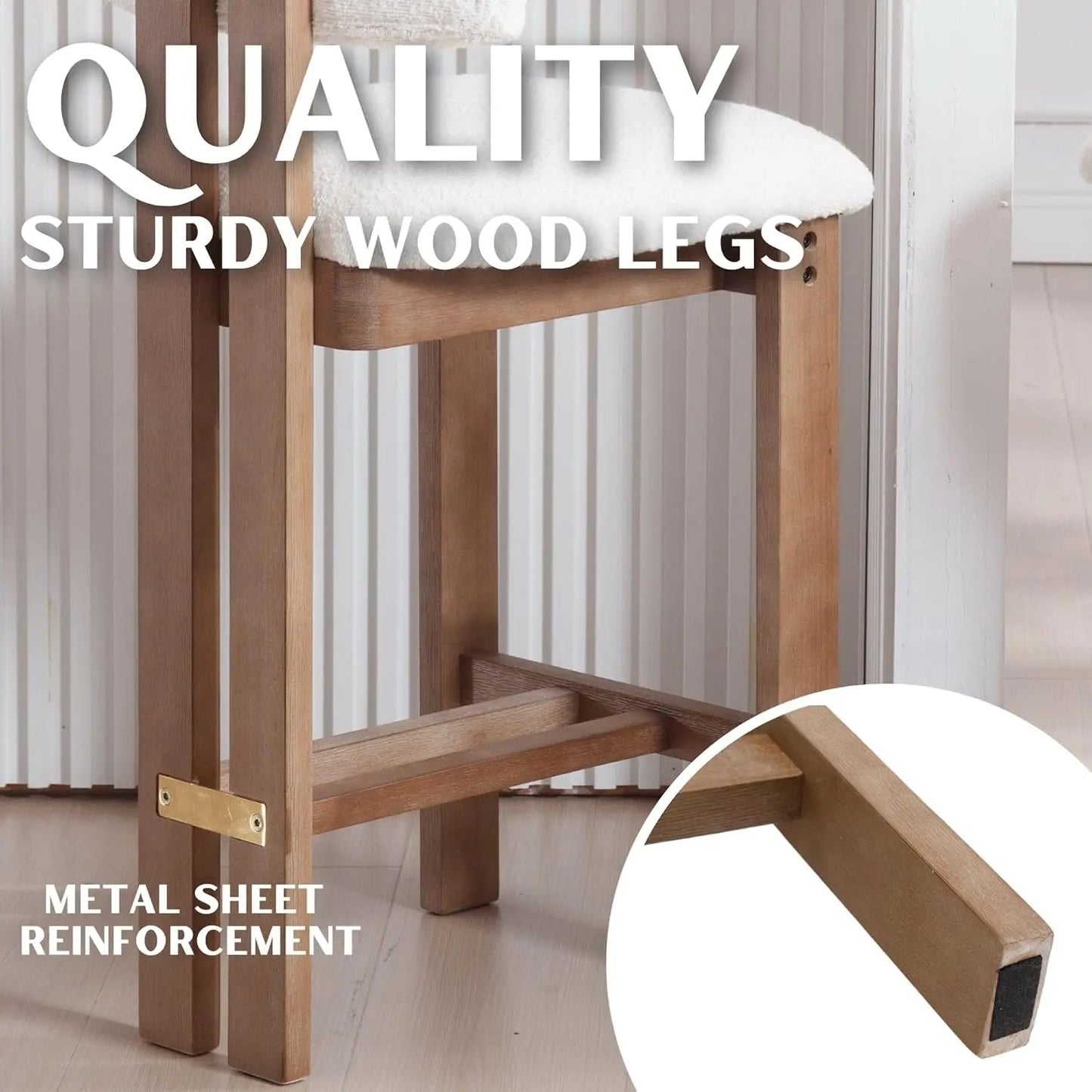 Sherpa Bar Stools Set of 4 with Curved Back and Wood Frame