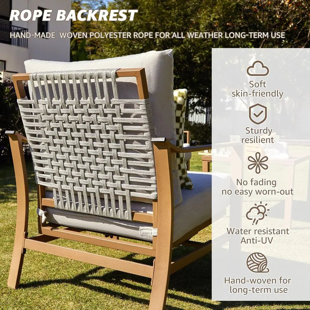 Modern Rope Patio Conversation Set - 4 Pieces