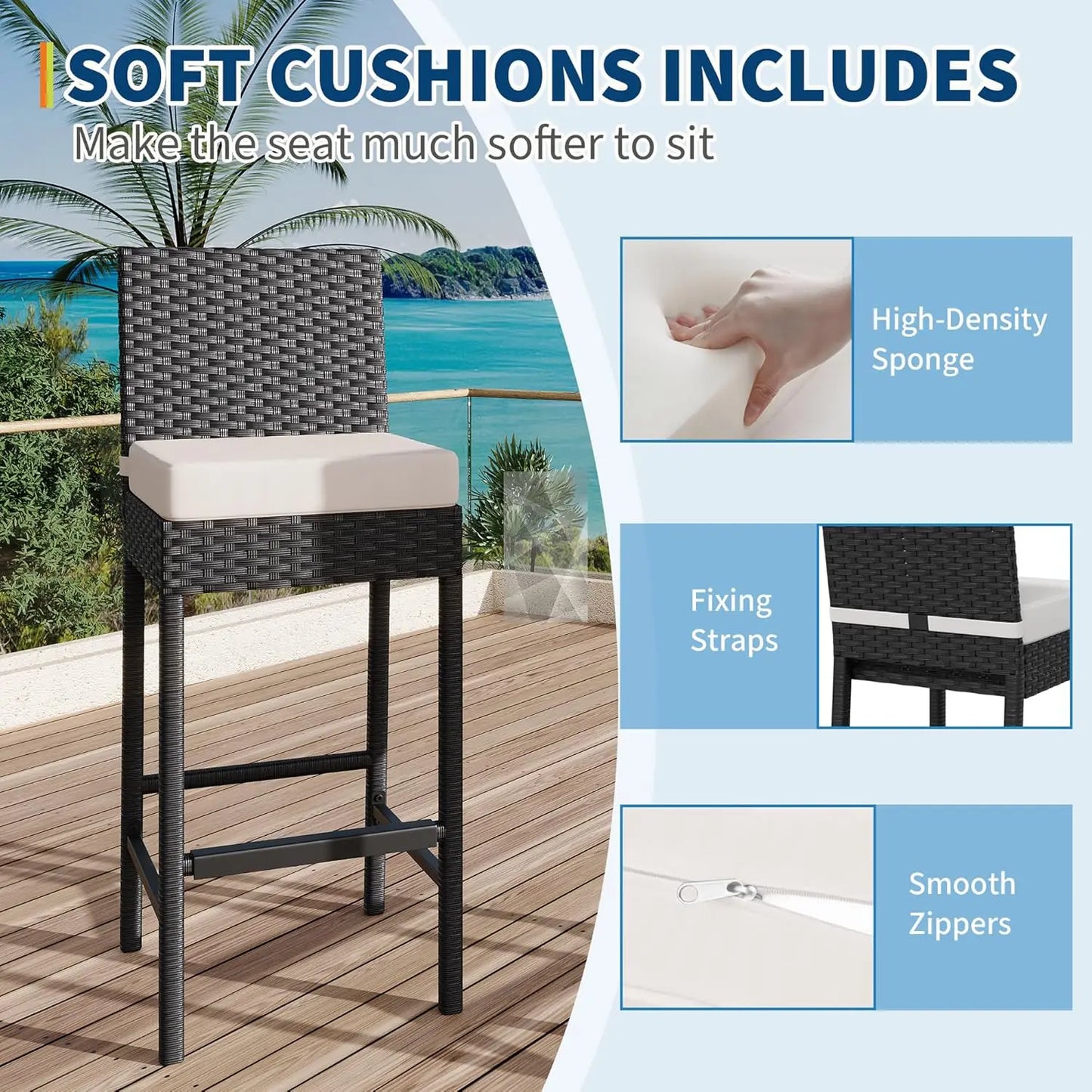 All-Weather Wicker Outdoor Bar Stools, Set of Two