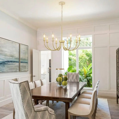 Gold Chandelier with Curved Arms and Adjustable Chain