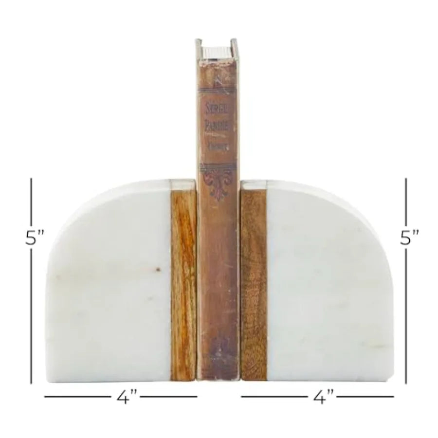 Set of 2 Marble Wood Non-Skid Bookends