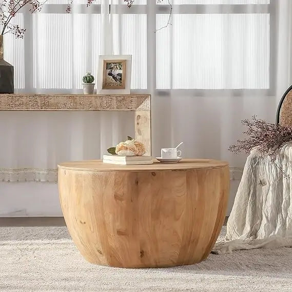 Round Barrel Coffee Table with Hidden Storage