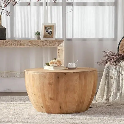 Round Barrel Coffee Table with Hidden Storage