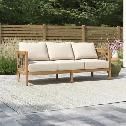 Outdoor Conversation Set with Rattan Weave and Slat Design