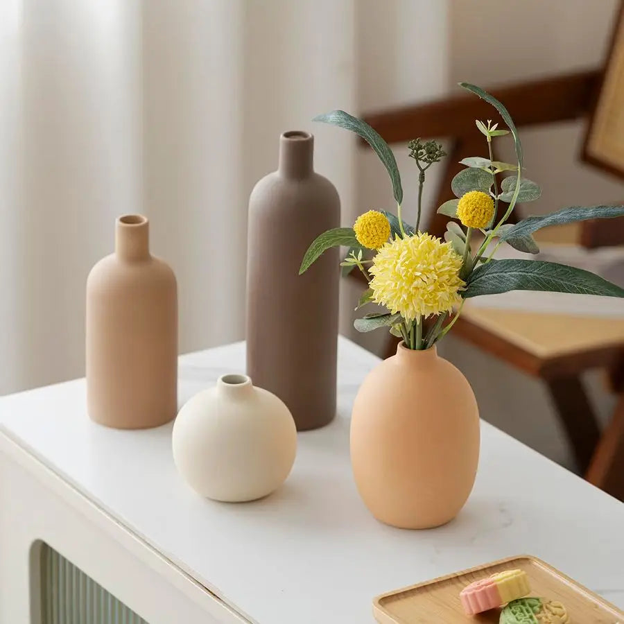 Ceramic Vase Set with Sculptural Modern Silhouettes - Set of 4