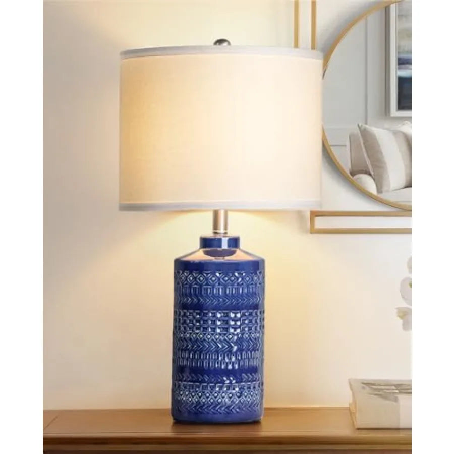 Modern Ceramic Table Lamp, 24.5" Living Room Lamps 3-Way Dimmable Nightstand Lamp with Shade Tall Bedside Lamp Desk Decor Lamps