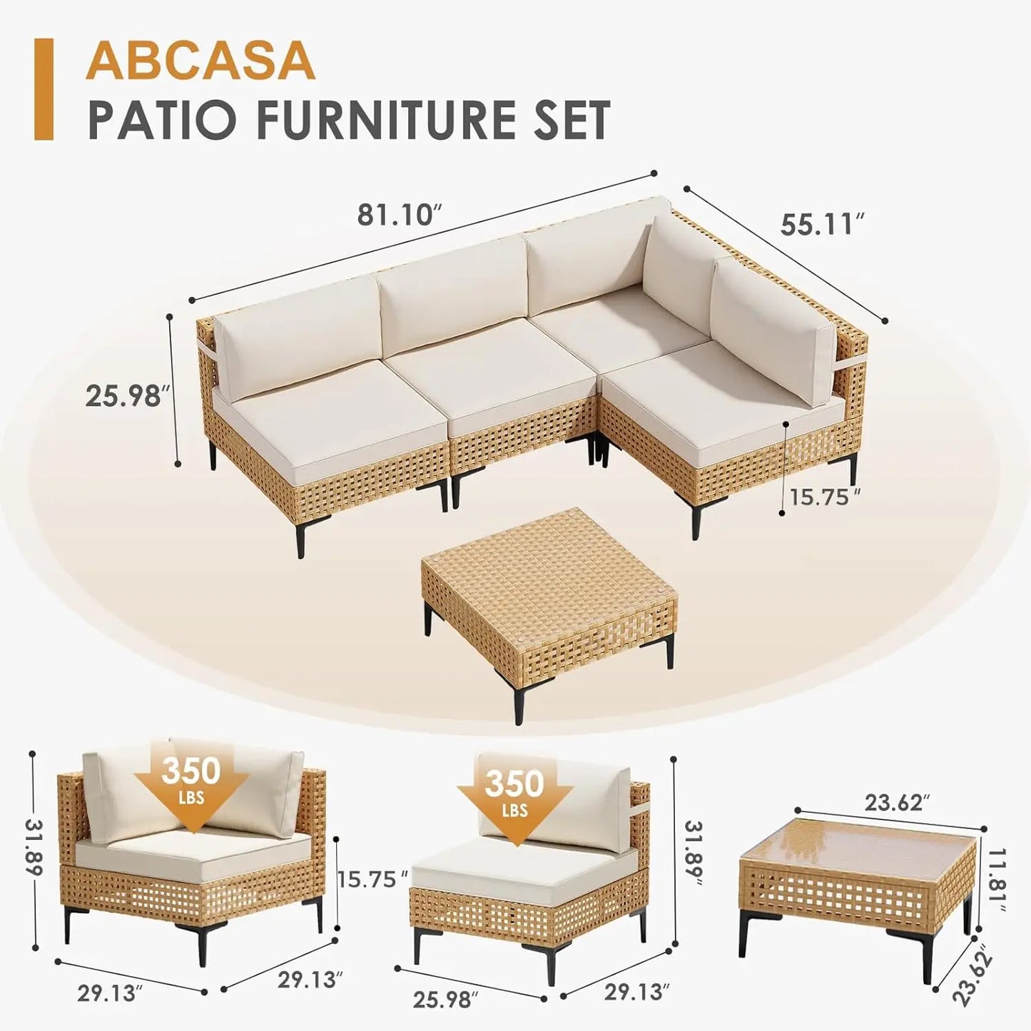 5-Piece Boho Wicker Patio Furniture Set