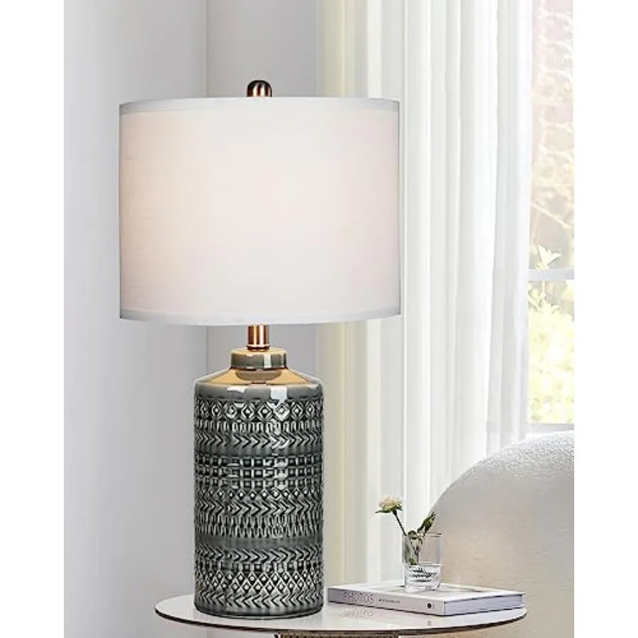 Modern Ceramic Table Lamp, 24.5" Living Room Lamps 3-Way Dimmable Nightstand Lamp with Shade Tall Bedside Lamp Desk Decor Lamps