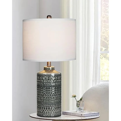 Modern Ceramic Table Lamp, 24.5" Living Room Lamps 3-Way Dimmable Nightstand Lamp with Shade Tall Bedside Lamp Desk Decor Lamps