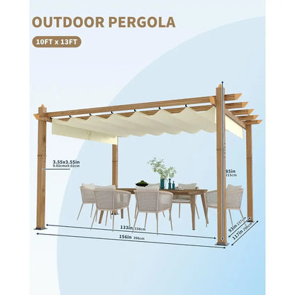 10'X13' Metal Pergola with Wood-Look Finish and Reinforced Frame