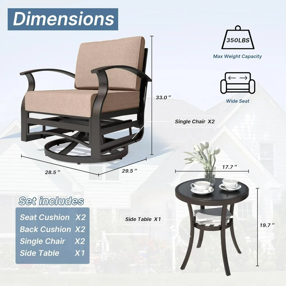 3 Piece Swivel Gliders Patio Furniture Set
