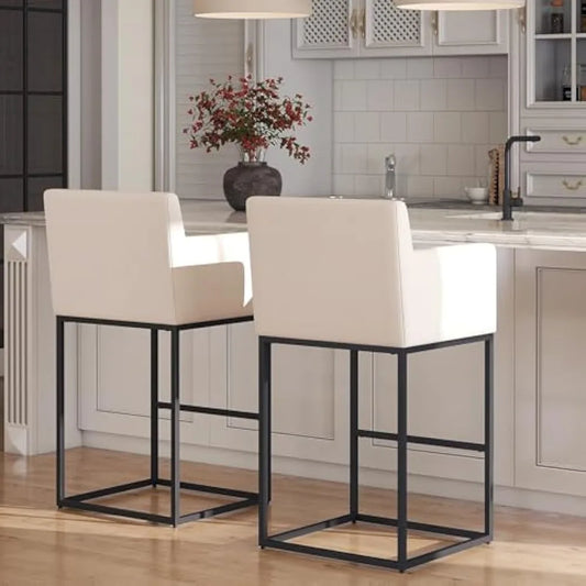 Set of 2 Modern Linen Bar Stools