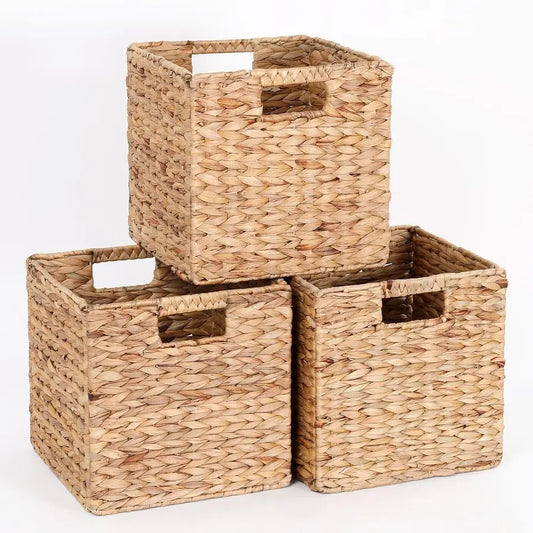 Woven Storage Cube Baskets With Collapsible Design - Set of 3