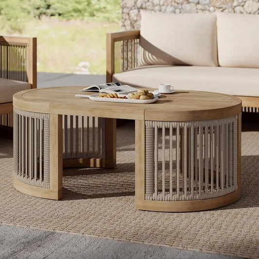 Outdoor Acacia Wood Coffee Table with Woven Detail