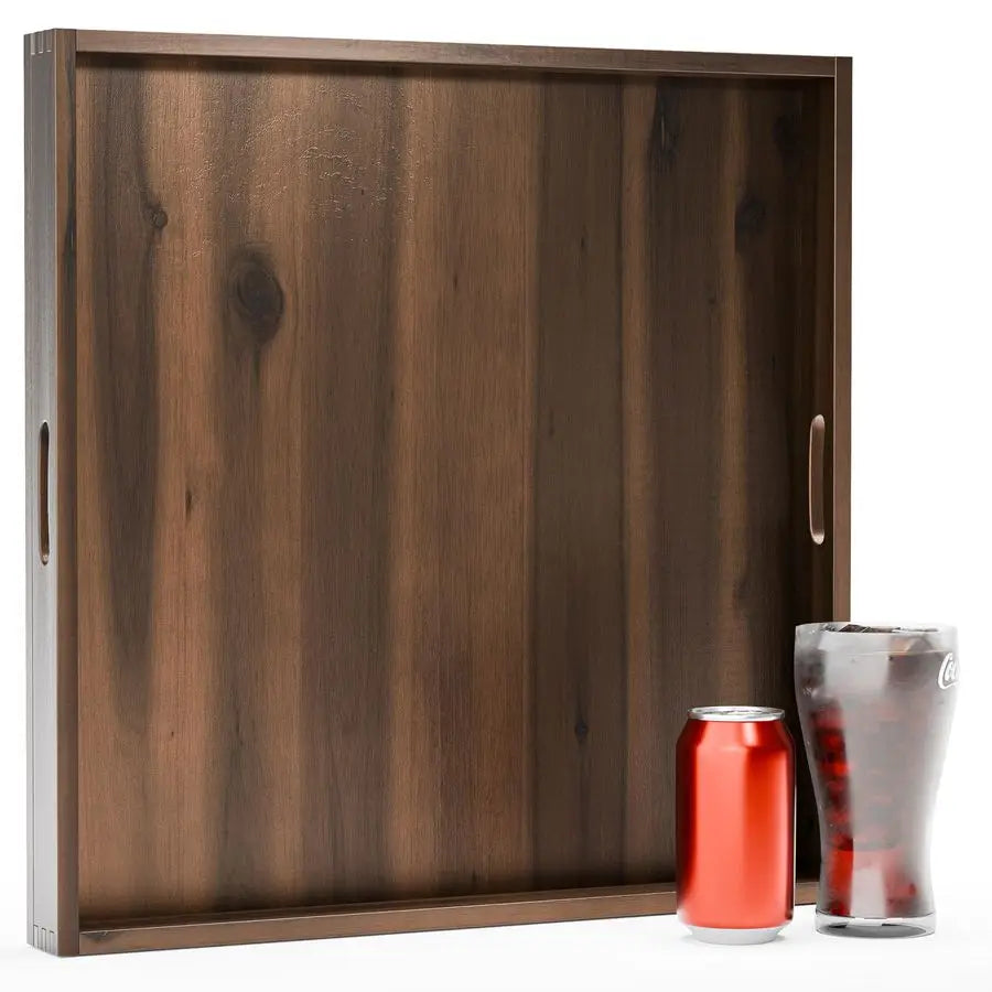 Acacia Wood Square Ottoman Tray with Handles