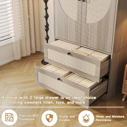 Arched Rattan Door Bedroom Wardrobe Armoire