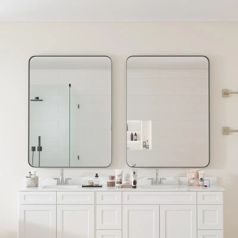 Black Metal Rectangular Wall Mirror, 30" × 40"