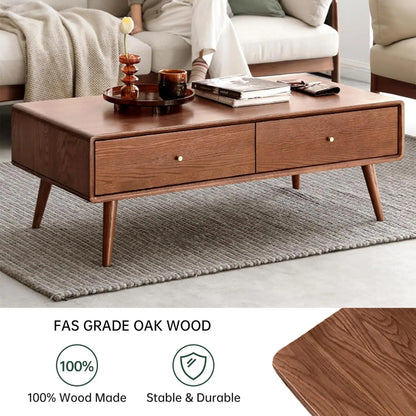 Solid Oak Mid-Century Coffee Table with Storage