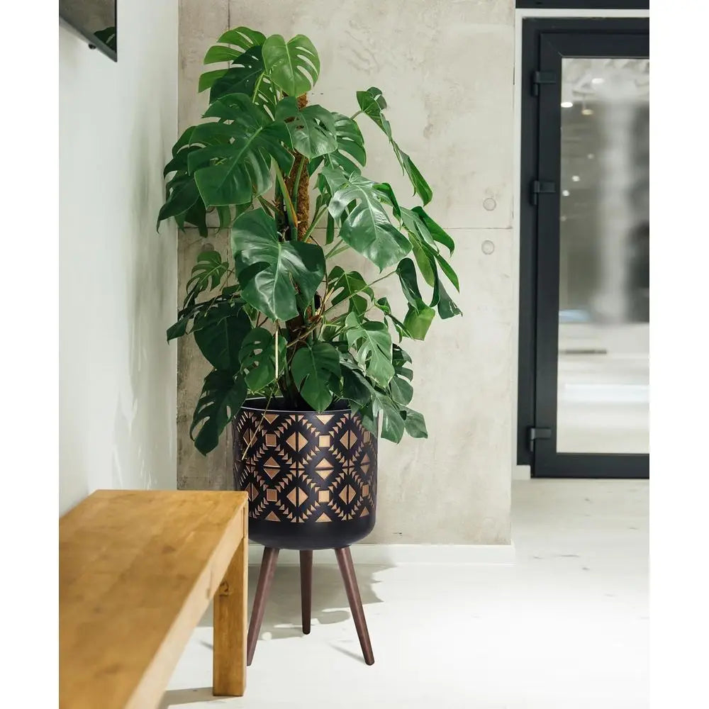 14" Mid-Century Fiber Clay Planter with Stand