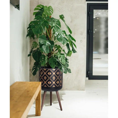 14" Mid-Century Fiber Clay Planter with Stand