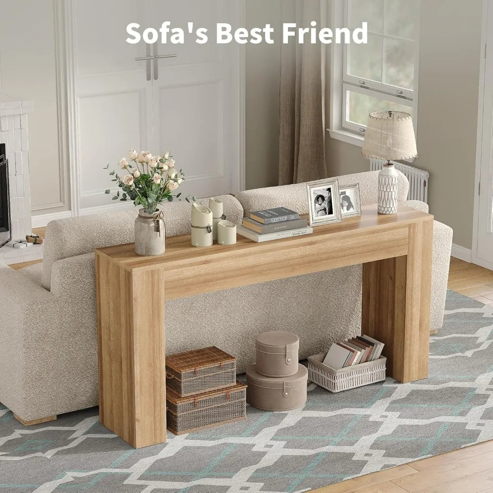 63” Natural Wood-Tone Console Table