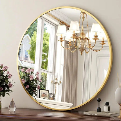24" Matte Gold Framed Round Mirror