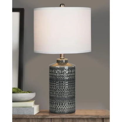 Modern Ceramic Table Lamp, 24.5" Living Room Lamps 3-Way Dimmable Nightstand Lamp with Shade Tall Bedside Lamp Desk Decor Lamps