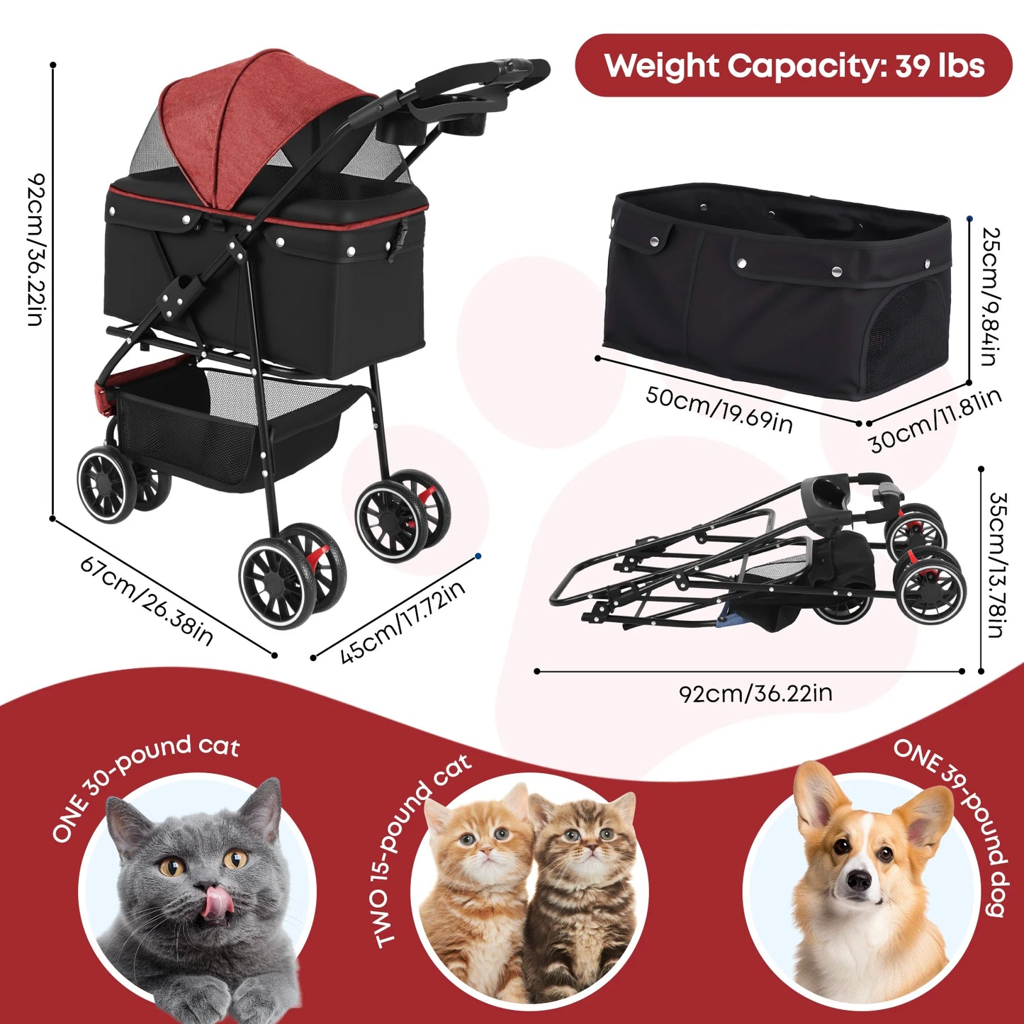 3 in 1 Pet Stroller with Foldable Travel Design