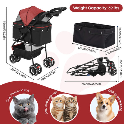 3 in 1 Pet Stroller with Foldable Travel Design