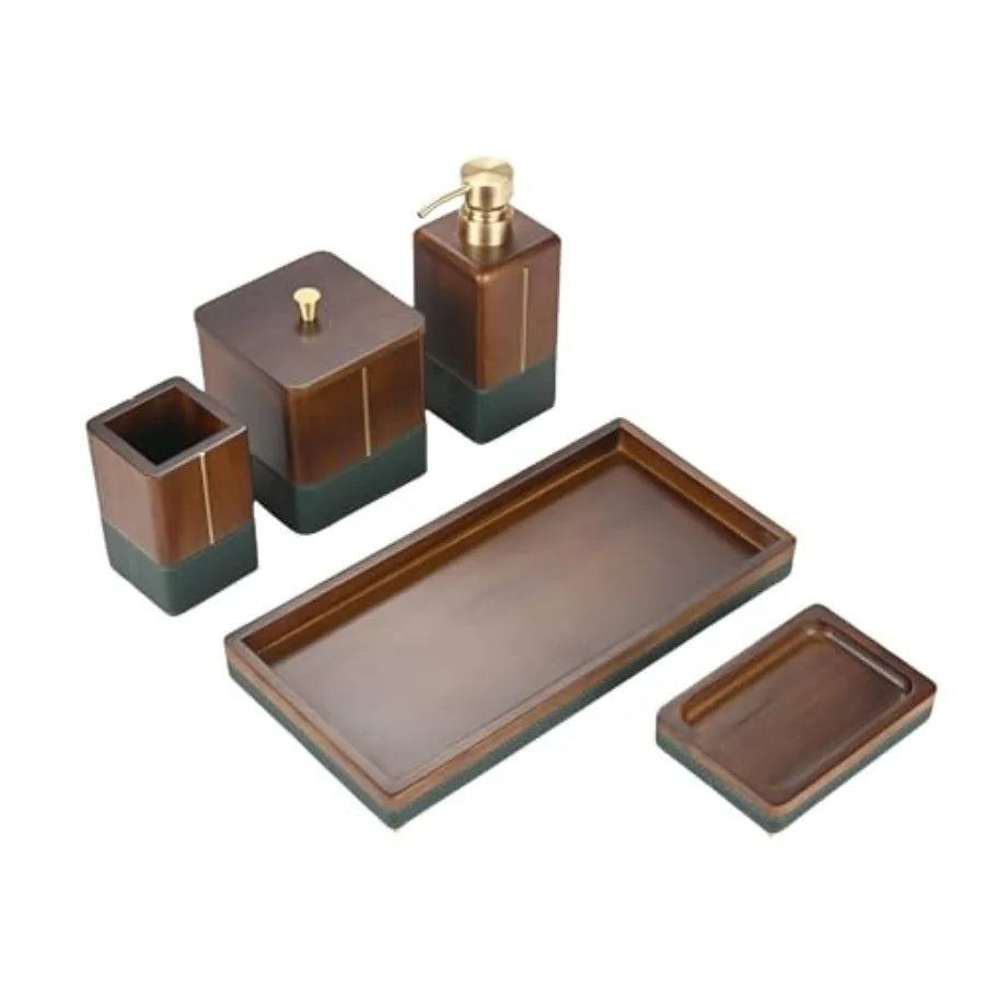 5-Piece Acacia Wood Bathroom Accessory Set