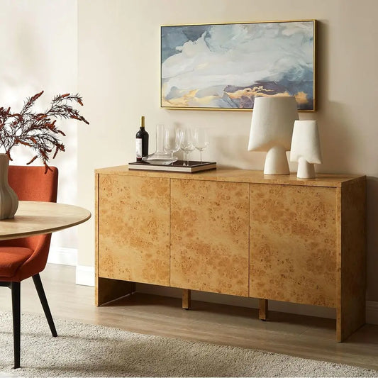 Burl Wood Sideboard Cabinet With Versatile Storage Design