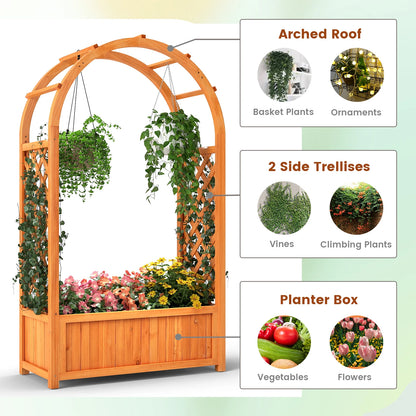 58” Fir Wood Raised Garden Bed with Arched Trellis