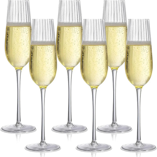 Ribbed Champagne Glasses – Set of 6