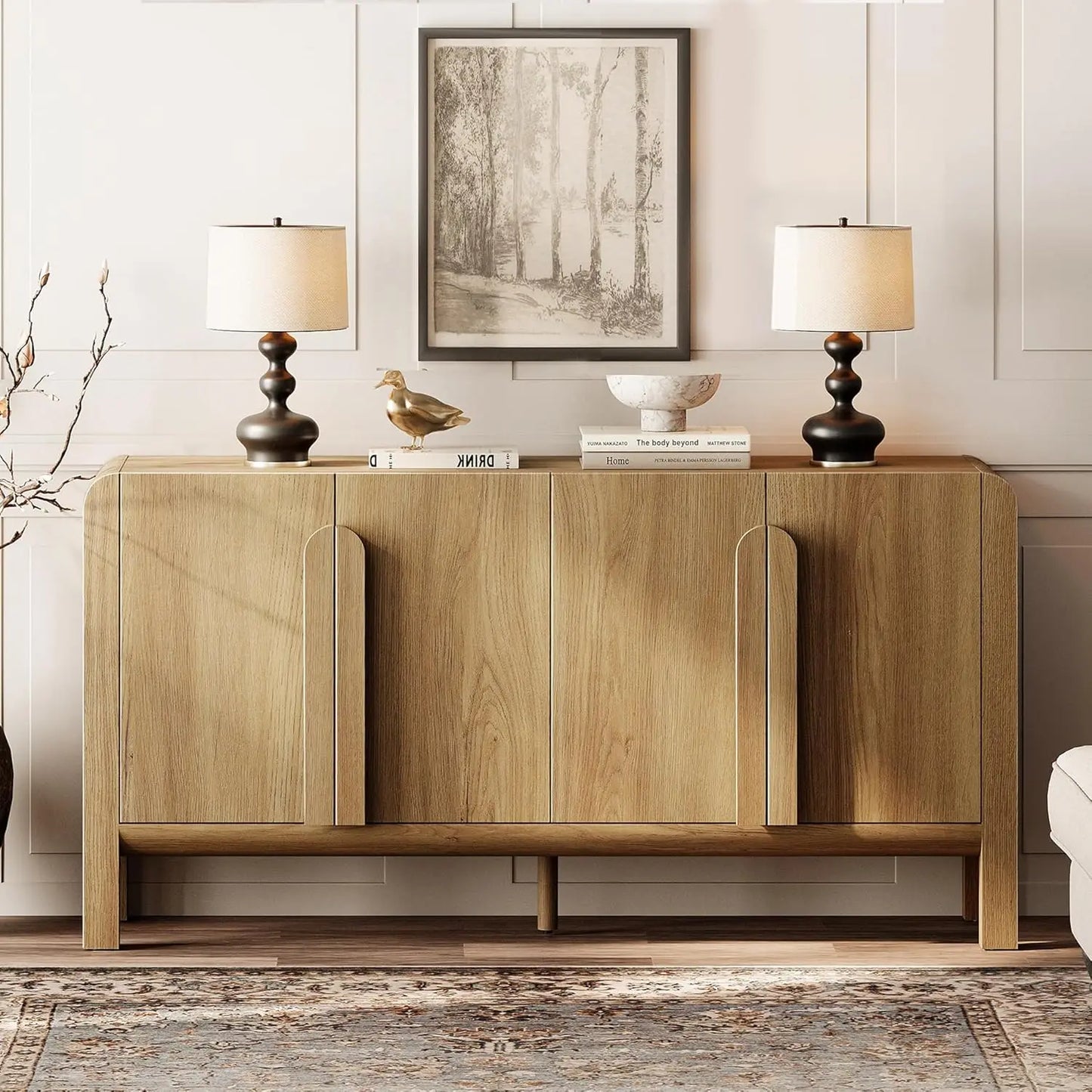 Large Buffet Cabinet with Arched Design and Adjustable Storage