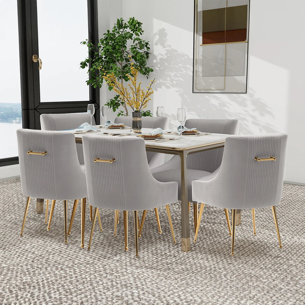 Upholstered Dining Chairs with Gold Metal Legs (Set of 6)