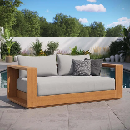 Modern Acacia Wood Outdoor Loveseat