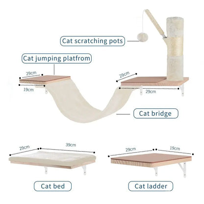 Natural Wood Cat Wall Shelves With Climbing System