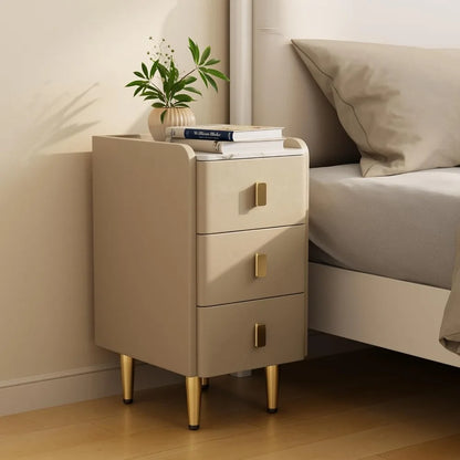 Narrow Nightstand with Leather Finish and Slate Top