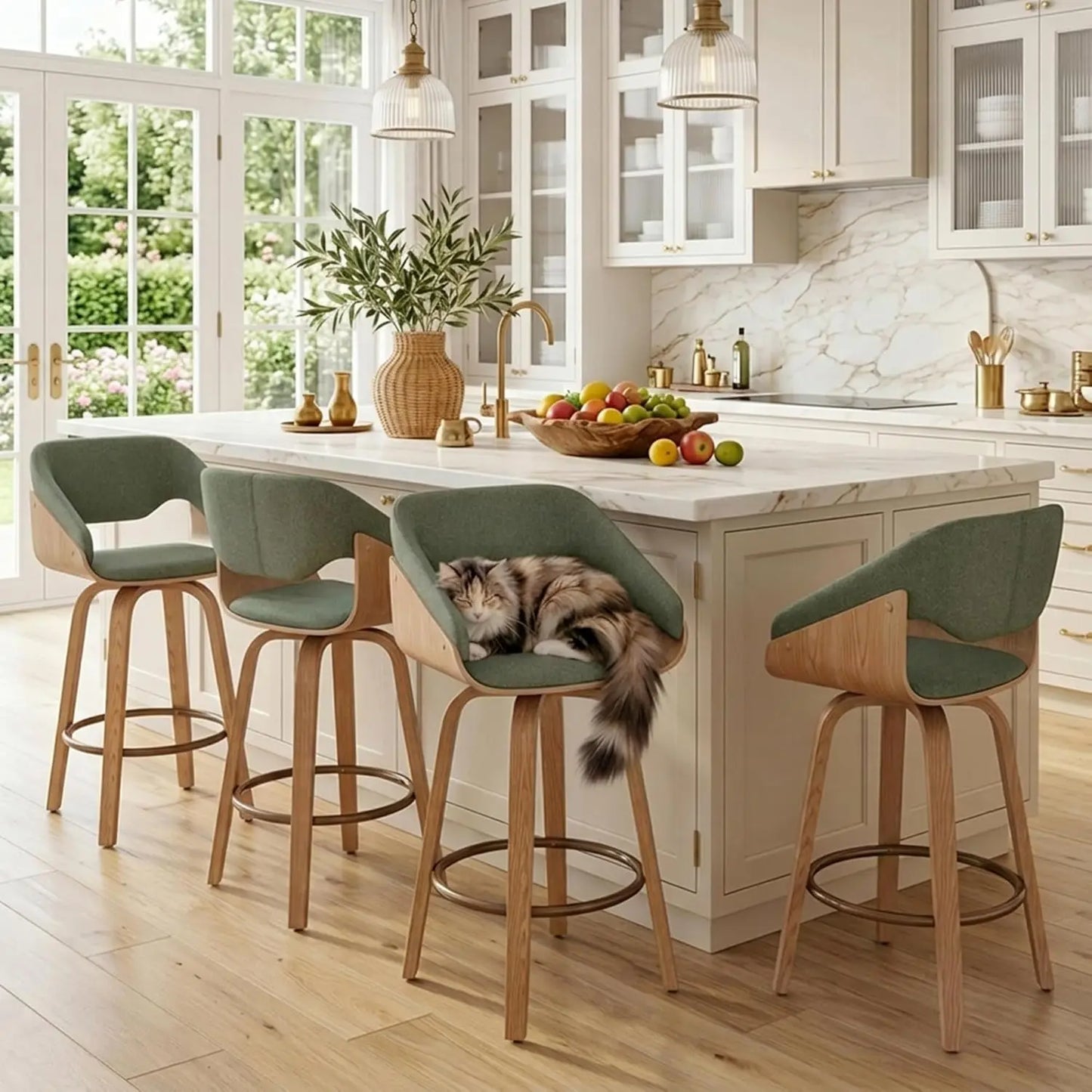 Swivel Counter Height Bar Stools with Wood Frame