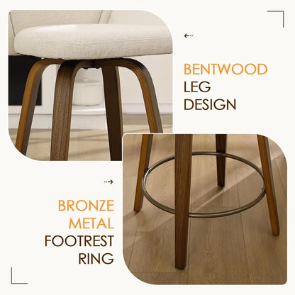 Swivel Counter Height Bar Stools with Wood Legs - Set of 4
