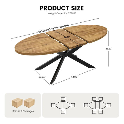 Extendable Round Dining Table with Walnut Finish and Metal Base