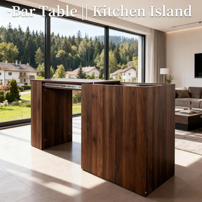 Extendable Solid Wood Bar Table with Storage