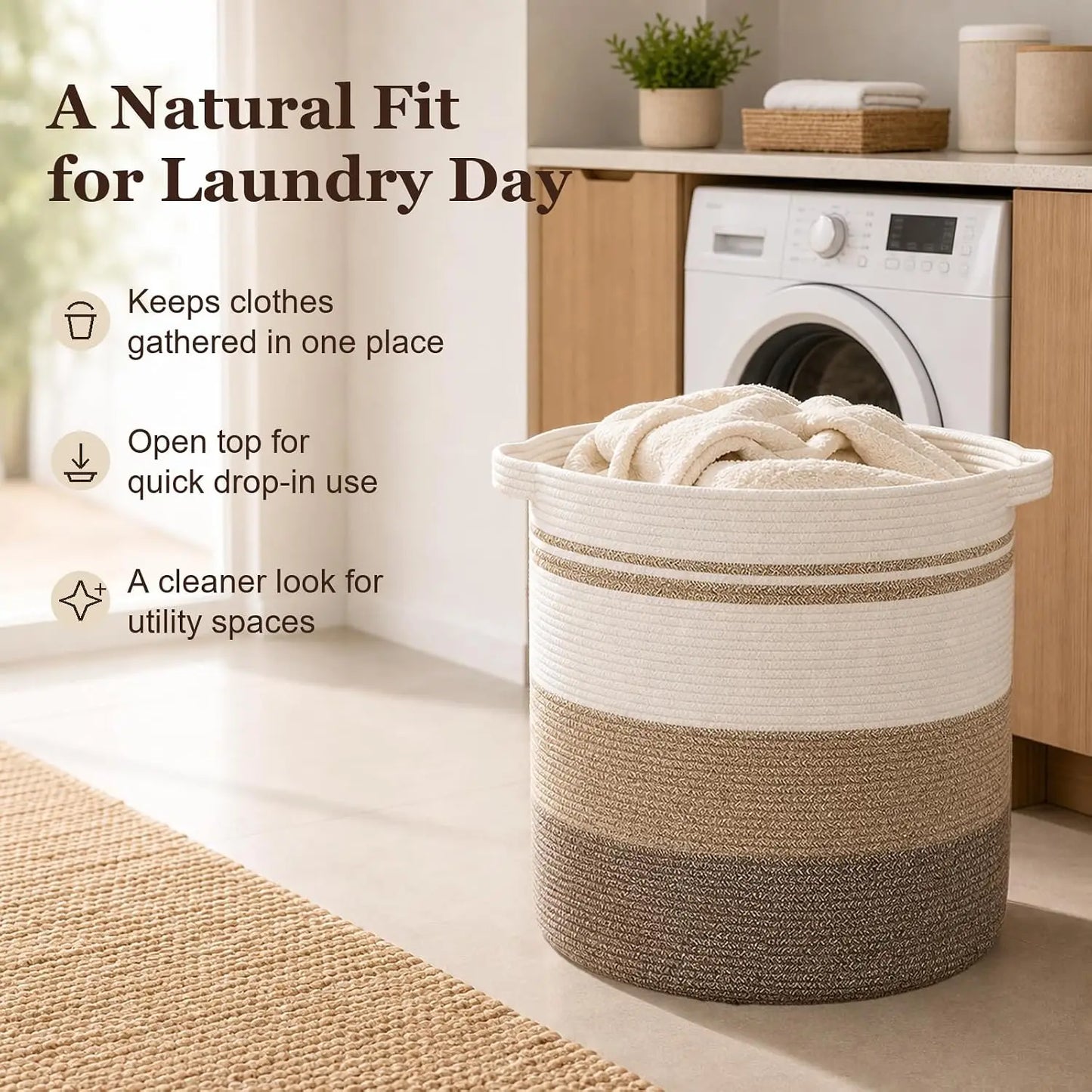 Large Woven Cotton Storage Basket with Handles