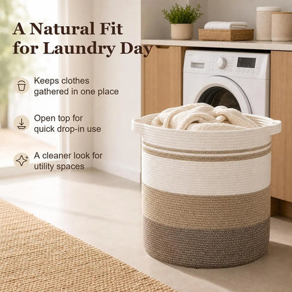 Large Woven Cotton Storage Basket with Handles