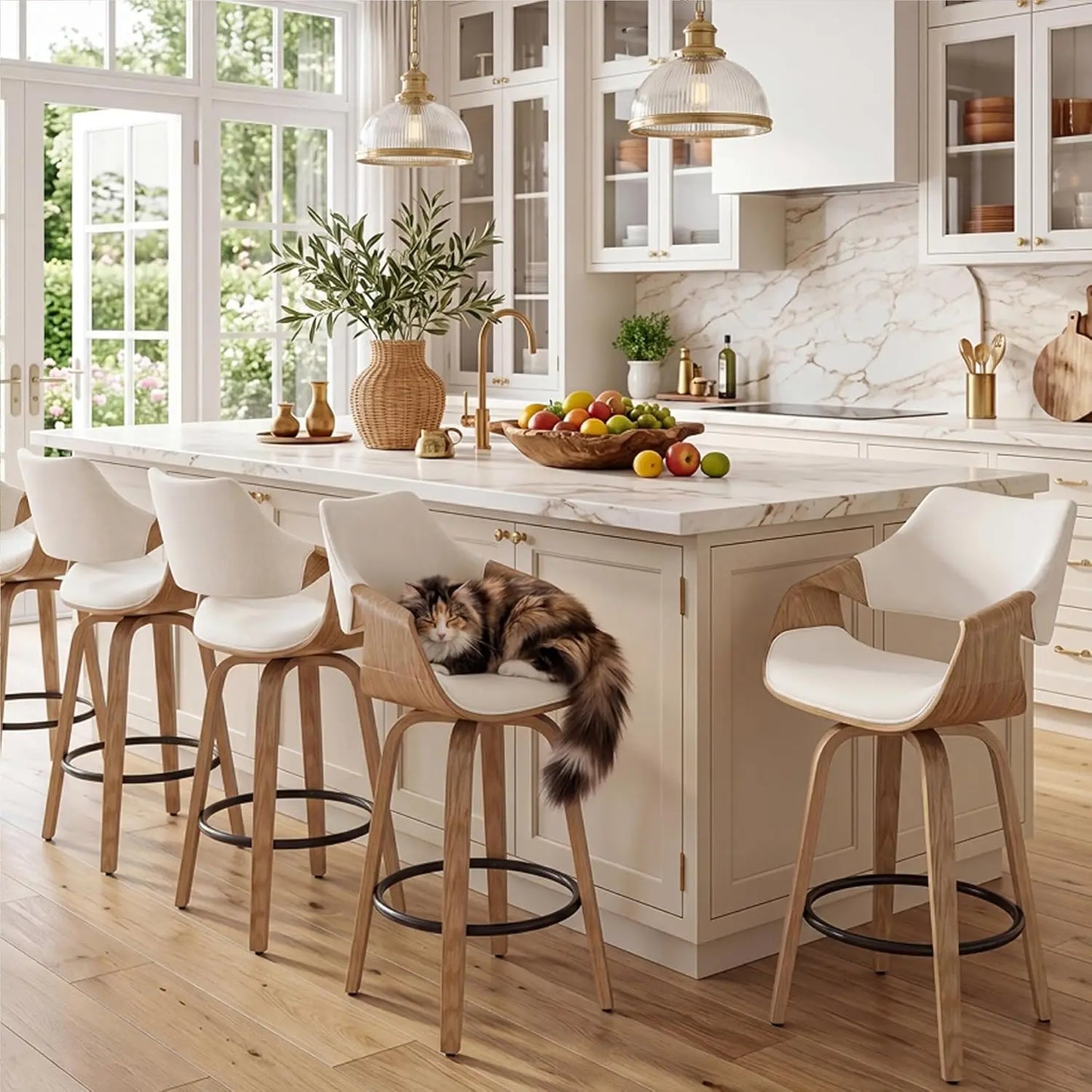 Swivel Counter Height Bar Stools with Wood Frame