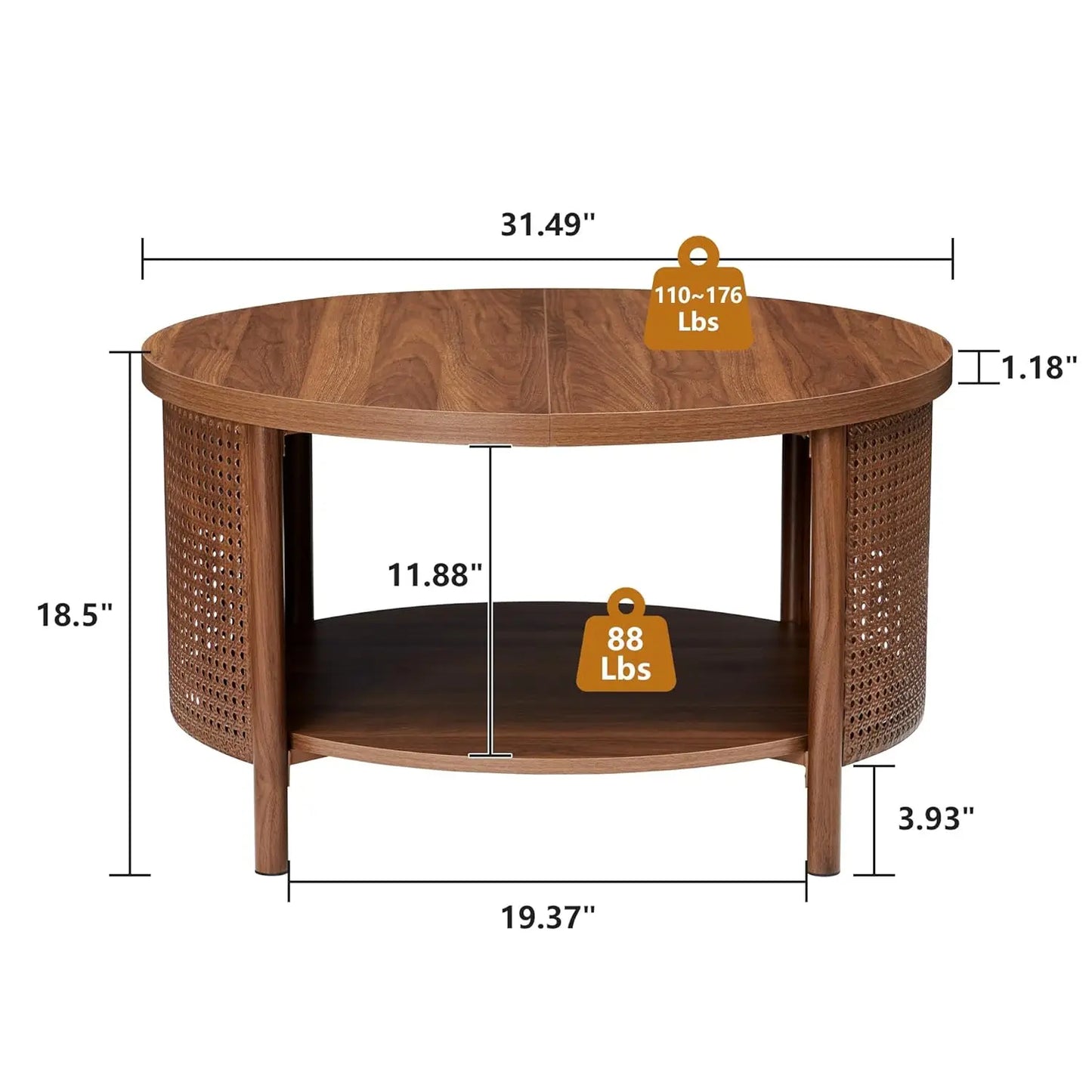 Round Rattan Coffee Table with Two-Tier Storage Design