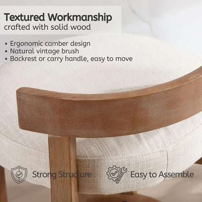 Mid-Century Linen Counter Stools Set of 4 with Wood Legs