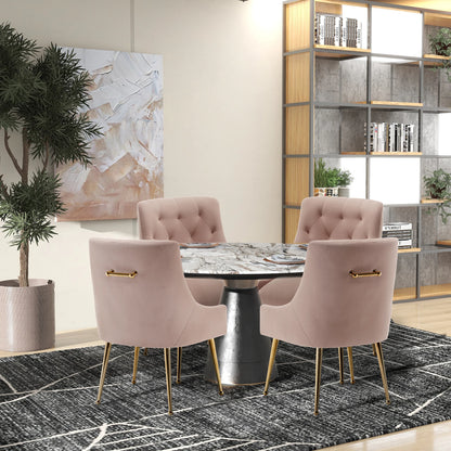Velvet Dining Chairs with Gold Pull Accent Design