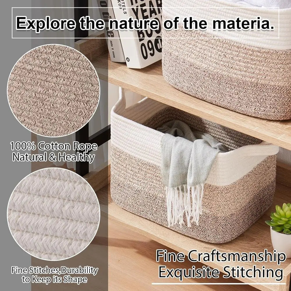 Handwoven Cotton Rope Storage Basket with Handles